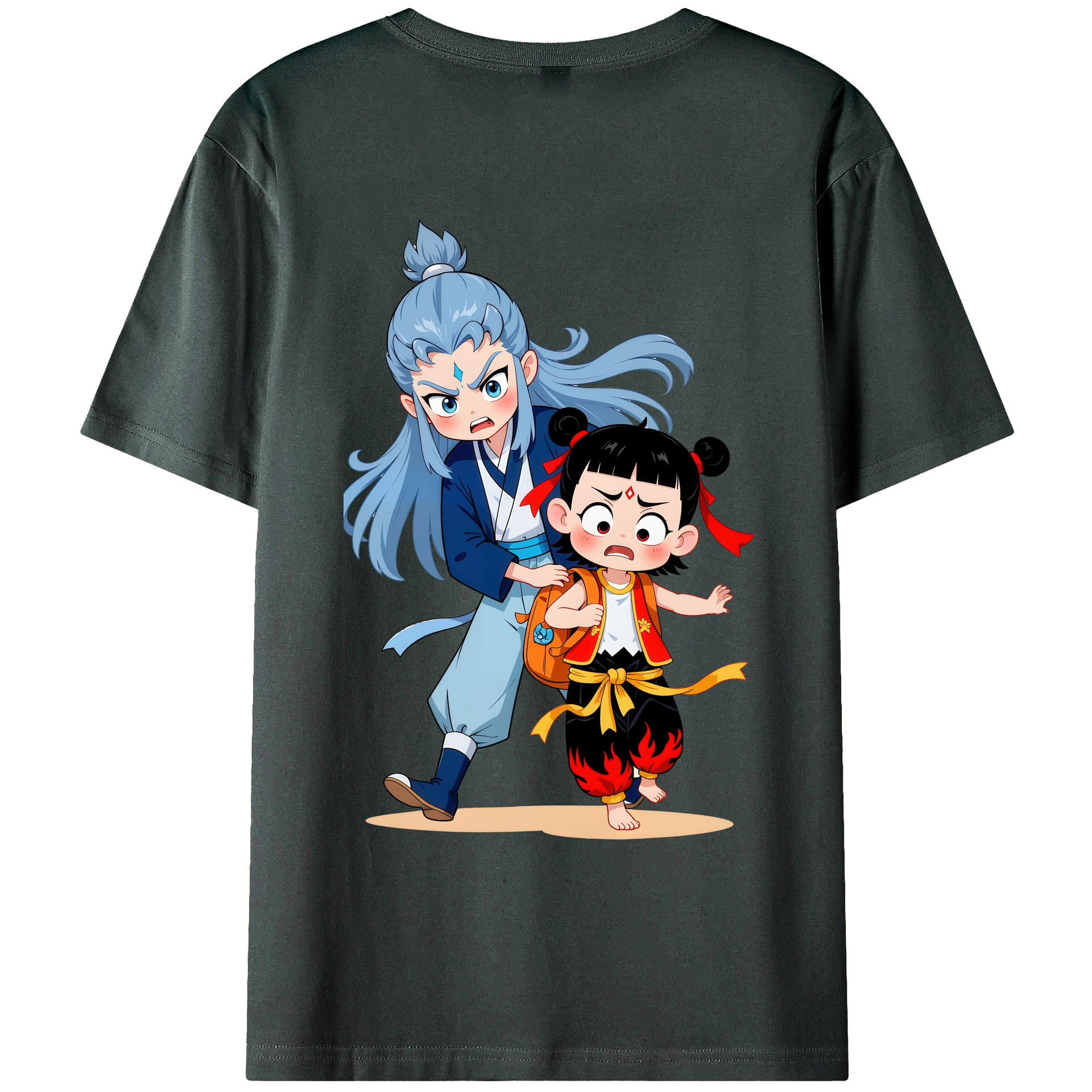 （画像用） Ne Zha 2 ナタ 魔童の大暴れ 綿100％ メンズ半袖Tシャツ（バックプリント） 通気性